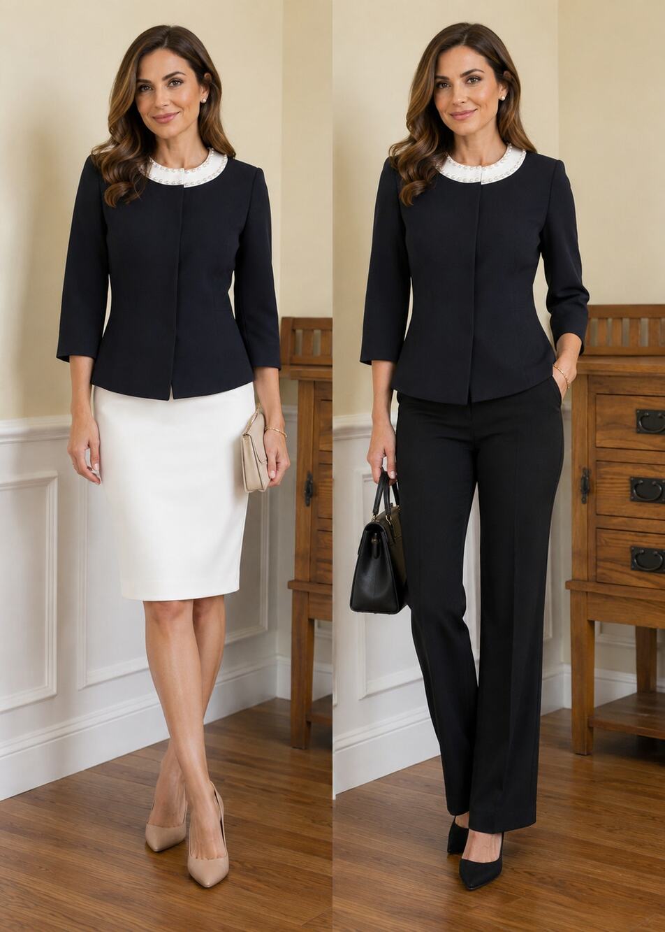 NWT Tahari Arthur S. Levine Pearl Neck Black Blazer